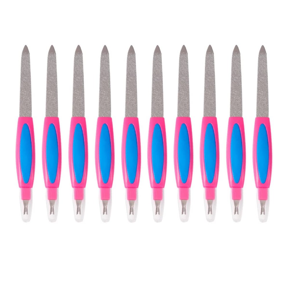 10pcs Metal Stainless Professional Trimmer Double Sided Manicure for Rod Grinding and Fork Files Tools Steel Tip Cuticle Nail File Polishing Pedicure Buffers Polisher Art Sides