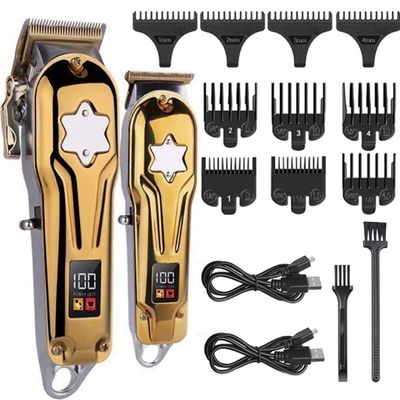 Professional Hair Clippers for Men, 2PCS Metal Shell Combo Kits Professional Hair Trimmer For Men Barber Shop Hair Clipper Cordless Electric Haircut Machine (Color : KM-2011)