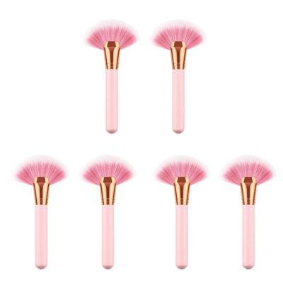 minkissy 6pcs Wooden Handle Makeup Fan Shape Nylon Bristles Powder Brush Cosmetics Brush Kit for Makeup Professional No Shedding Separating Bristles