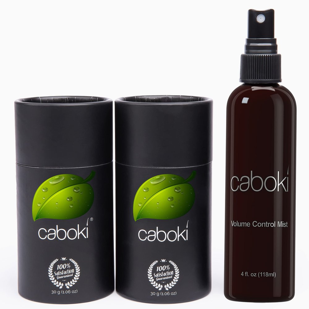 CABOKI VALUE PACK 1, 2x30G Hair Building Fibers Plus Hair Fiber Spray. 180-Day supply, Medium Brown
