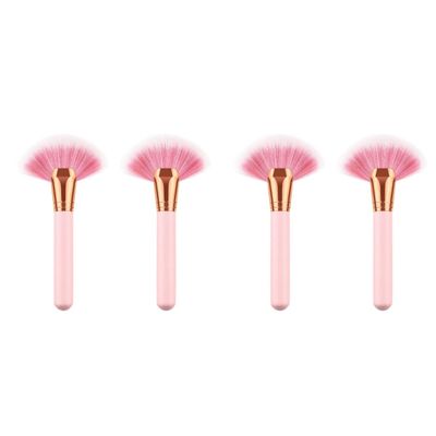 minkissy 4pcs Wooden Handle Makeup Fan Shape Brush Cosmetics Brush Nylon Bristles No Shedding for Daily Professional Use