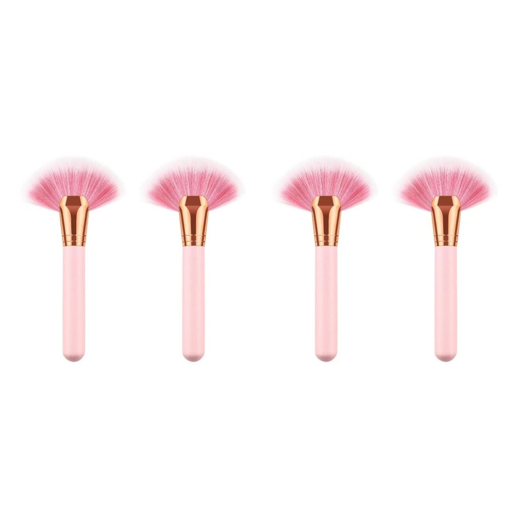minkissy 4pcs Wooden Handle Makeup Fan Shape Brush Cosmetics Brush Nylon Bristles No Shedding for Daily Professional Use