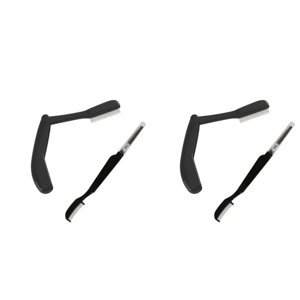 FRCOLOR 4pcs Foldable Eyebrow Combs Stainless Steel Grooming Tool Plastic Handle for Precise Eyebrow Shaping and Maintenance Compact Use
