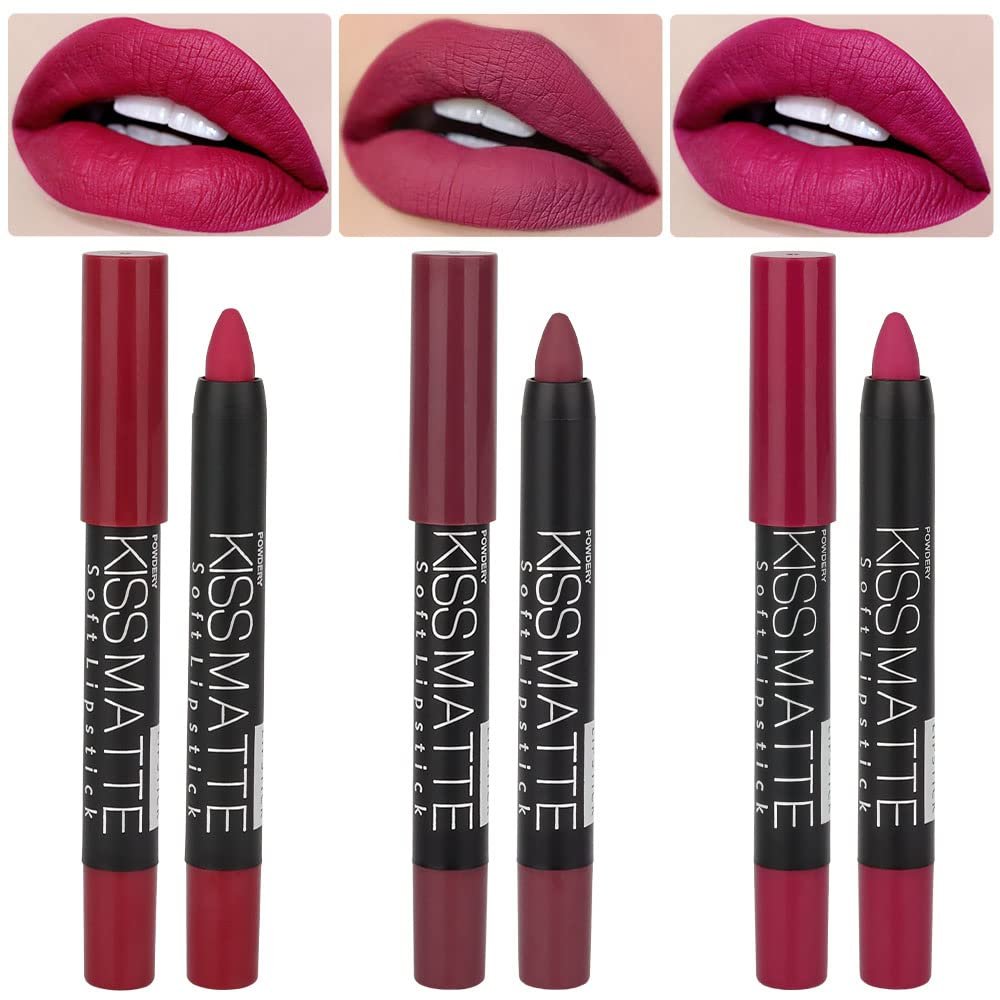 BINGBRUSH 3 Colors Moisture Smooth Longwear Lipstick Pack Set, Matte Color Stick Ultimate Lip Crayon for Makeup Collection - Nourishing Waterproof Velvet (02# 12# 14#)