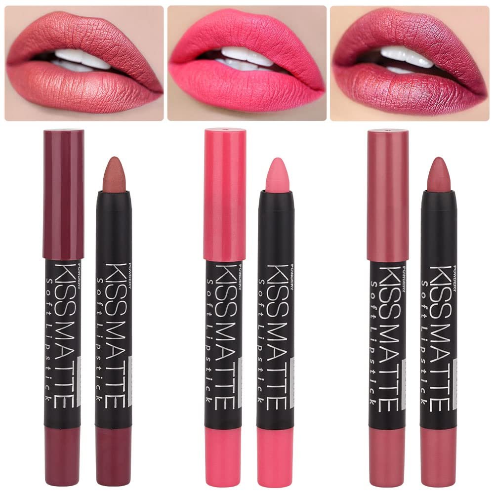 BINGBRUSH 3 Colors Longwear Lipstick Pack Set, Matte Color Stick Ultimate Lip Crayon for Makeup Collection - Nourishing Waterproof Velvet Lipgloss Lip Stain (01# 04# 07#)