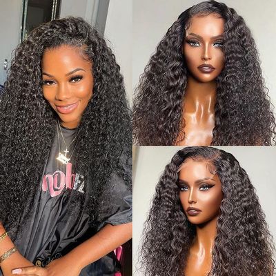 13X4 HD Lace Front Wigs Human Hair for Black Women Glueless Kinky Curly Lace Front Wig Pre Plucked with Baby Hair Brazilian Virgin Hair Natural Black Color Full Curly Wig 22inch
