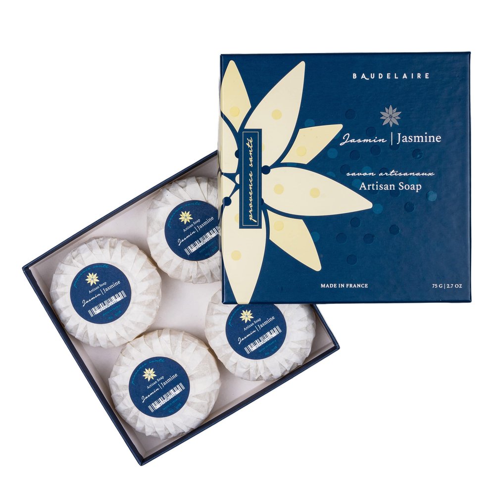 Provence Sante Luxury French Cleansing Bar - Moisturizing Shea Butter - Triple-milled Jasmine Fragrance, 2.7oz 4-Bar Gift Box