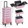 Topeakmart 4 in 1 Professional Makeup Rolling Case, Large Aluminum Cosmetic Train Case, Makeup Tavel Case Travel Beauty Organizer - Glitter Pink - with Removeable Wheels view 3