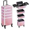 Yaheetech 4 in 1 Professional Makeup Train Case/Rolling Cosmetic Trolley/Makeup Case Organizer/Makeup Travel Case with 4 Detachable Swivel Wheels, Glitter Pink view 1