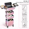 Yaheetech 4 in 1 Professional Makeup Train Case/Rolling Cosmetic Trolley/Makeup Case Organizer/Makeup Travel Case with 4 Detachable Swivel Wheels, Glitter Pink view 4