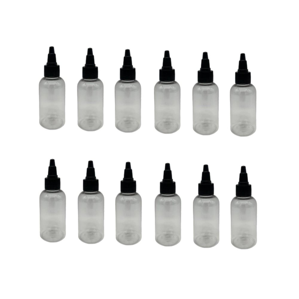 Natural Farms 4 oz Clear Boston Plastic Bottles -12 Pack Empty Bottle Refillable - BPA Free - Essential Oils - Aromatherapy | Black Twist Top Cap - Made in the USA