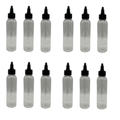 Natural Farms 4 oz Clear Cosmo Plastic Bottles -12 Pack Empty Bottle Refillable - BPA Free - Essential Oils - Aromatherapy | Black Twist Top Cap - Made in the USA
