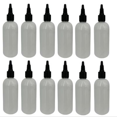 Natural Farms 4 oz White Boston Plastic Bottles -12 Pack Empty Bottle Refillable - BPA Free - Essential Oils - Aromatherapy | Black Twist Top Cap - Made in the USA