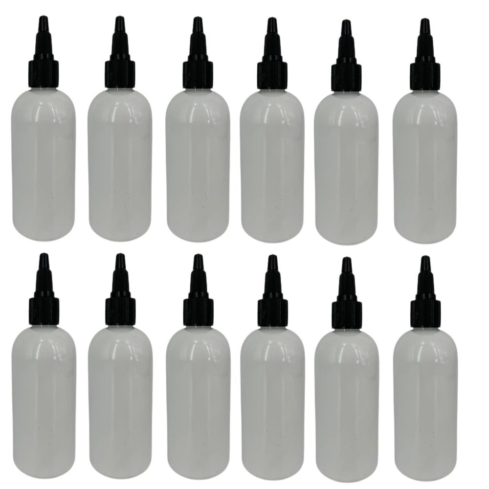 Natural Farms 4 oz White Boston Plastic Bottles -12 Pack Empty Bottle Refillable - BPA Free - Essential Oils - Aromatherapy | Black Twist Top Cap - Made in the USA