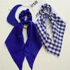 Blue Hair Scarf Scruncheis for Women Girls, Bowknot Scrunchies for Hair, Chiffon Floral Scrunchie Long Hair Bands Ties Ponytail Holder (4PCS Floral and Plaid) view 3