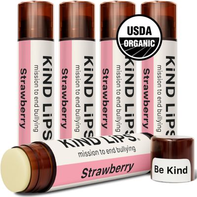 Kind Lips Organic Strawberry Lip Balm 5-Pack Fruity, Sweet, and Long-Lasting Lip Care 100% Natural, Clean, Gluten-Free, Grain-Free Made in USA Family Value lip chap Set