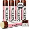 Kind Lips Organic Strawberry Lip Balm 5-Pack  Fruity, Sweet, and Long-Lasting Lip Care  100% Natural, Clean, Gluten-Free, Grain-Free  Made in USA  Family Value lip chap Set view 1
