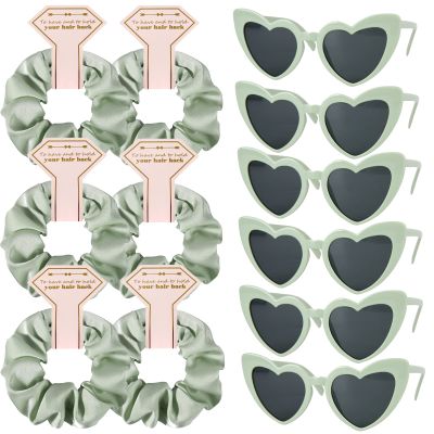 Loanzeg Satin Bridesmaid Scrunchies Bachelorette Hair Ties Set of 6 sunglasses Bridal Shower No Damage Hairties ideas Gift for Wedding Party Favors Bridesmaid Proposal Gifts (Sage Green)