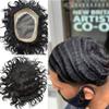 Afro Curl Black Mens Toupee African American Men Hair Units Toupee for Black Men Kinky Curly Fine Mono Brazilian Human Hair Piece Mens Wigs (5"X7"-16mm afro wave, 1# JET BLACK-110% Light to Medium Density) view 1