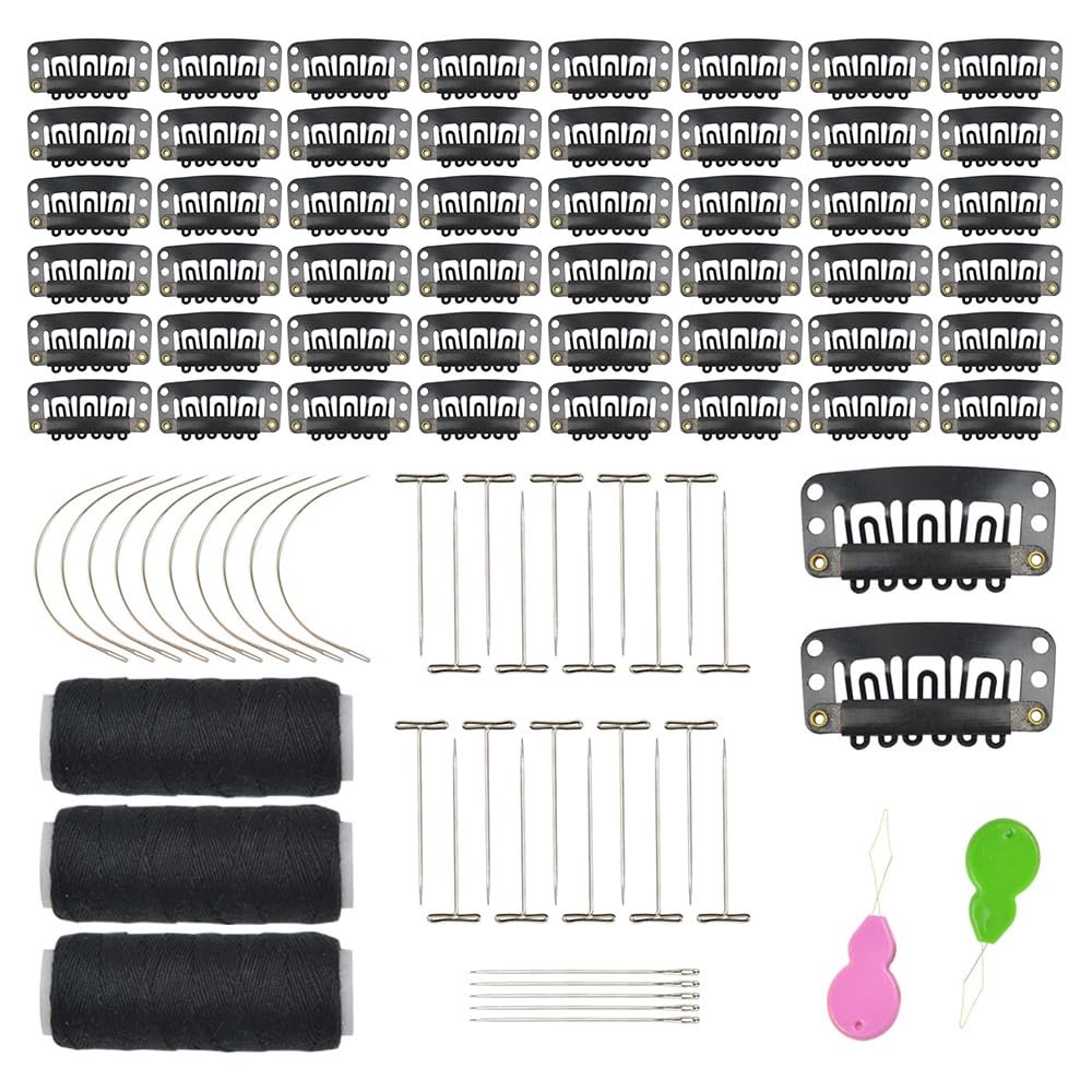 50 Pcs Hair Extensions Clips Hairpieces Snap Clips U Shape Wig Clips for Hair Extensions Wig Making Accessories Tools Set (Black)