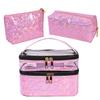 3 Pieces Makeup Bags Double Layer Travel Large Holographic Cosmetic Cases Organizer Toiletry Bags Waterproof Small Zipper Pouch for Women Makeup Brush Storage Bag,Light Pink view 1