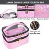 3 Pieces Makeup Bags Double Layer Travel Large Holographic Cosmetic Cases Organizer Toiletry Bags Waterproof Small Zipper Pouch for Women Makeup Brush Storage Bag,Light Pink view 4