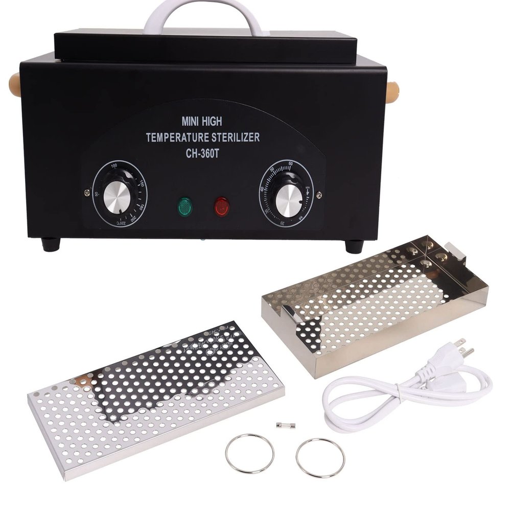 Sterilizer for Nail Tools, High Temperature Metal Clean Box for Spa Salon Barber Shops Salon Hairdressing Tool Earrings, Dry Heat Autoclave Machine 110V 300W 1.2L with Timer Black
