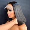13x4 Straight Short Bob Human Hair Wig Bone Straight HD Transparent Lace Front Wig Brazilian Remy Hair With Baby Hair Pre Plucked Natural Hairline Bleached Knots for Black Women 150% Density 14 Inch view 2