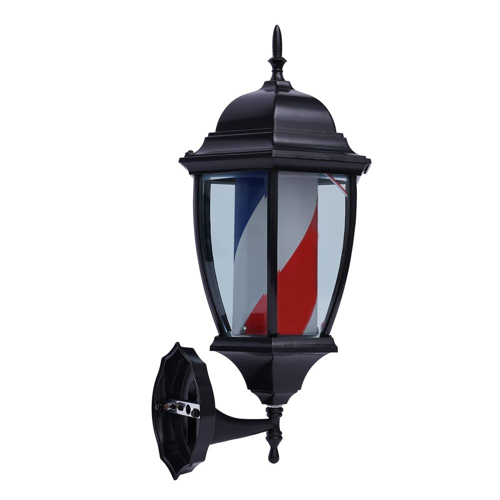20'' Barber Pole LED Light, Classic Style Hair Salon Barber Shop Open Sign Rotating Red White Blue LED Strips Pole Light