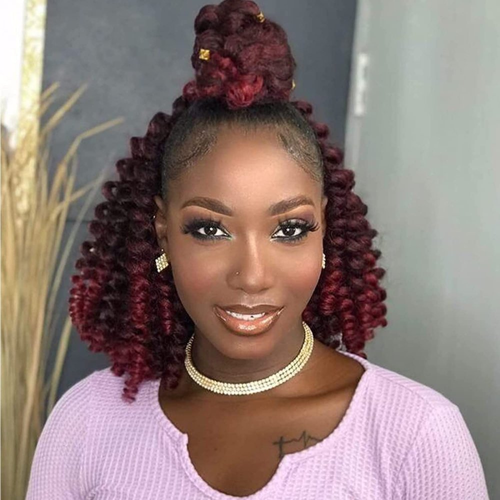 10 Inch Jamaican Bounce Crochet Hair 22 Strands 4 Packs Wand Curl Crochet Hair Curly Crochet Braids for Black Women (10 Inch 4Packs, T1B-BUG)