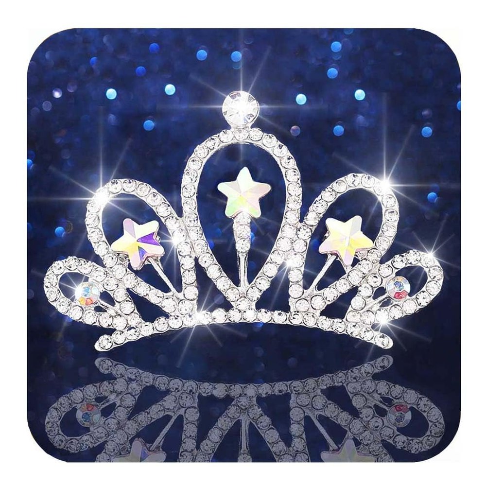 Kilshye Star Girls Tiara Comb Silver Rhinestone Princess Crown Hair Combs Crystal Hair Accessories for Birthday (Silver)