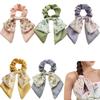 5PCS Short Hair Scarf with Ribbon Hair Bow Scrunchies Elegant Bow Hair Ties Floral Hair Scrunchies Chiffon Bowknot Hair Scrunchies for Women view 1