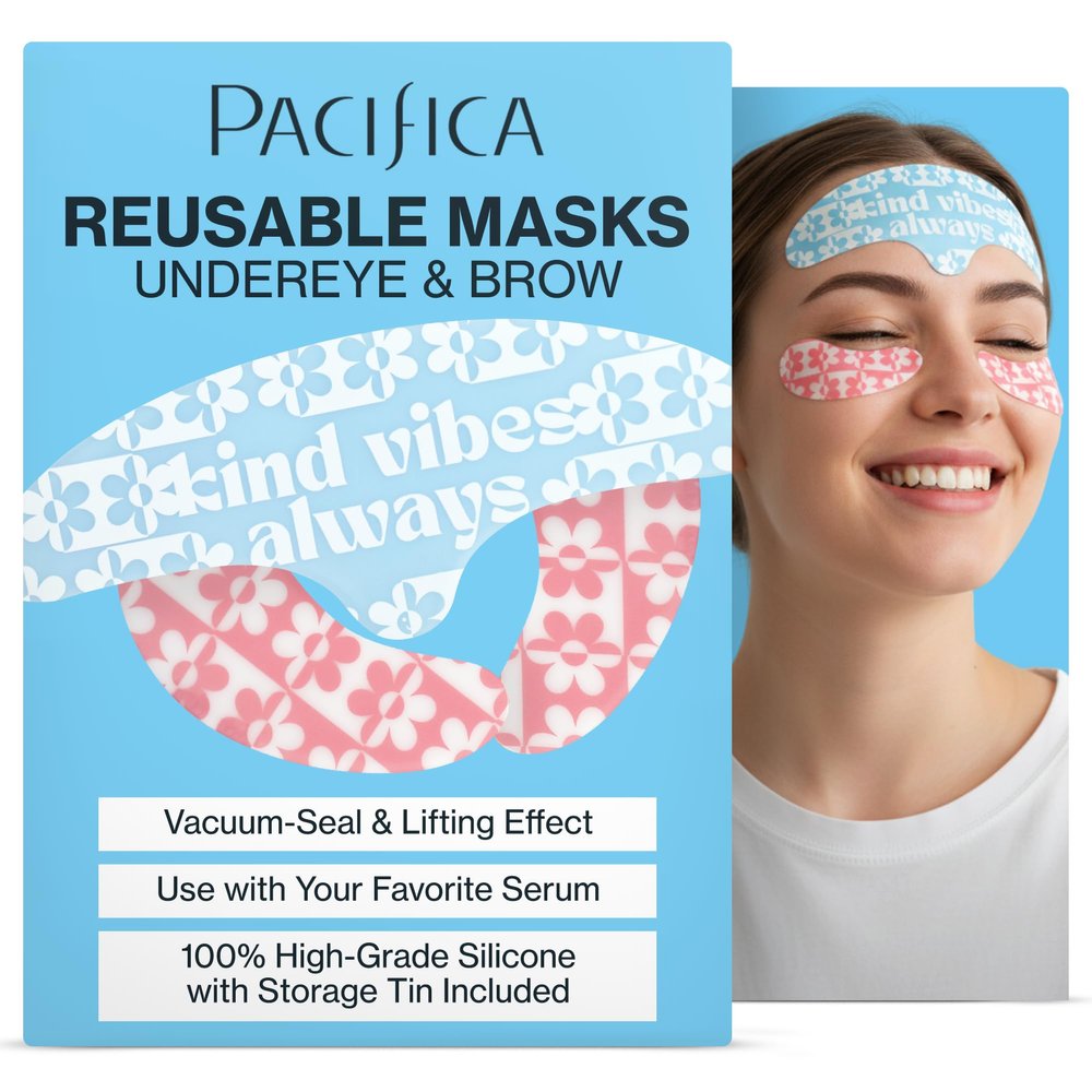 Pacifica Reusable Mask Set  Silicone Undereye & Brow Mask Set for Forehead & Under Eye, Anti-Wrinkle, Firming, Pair with Serum, Vegan & Cruelty-Free, 3 Pieces