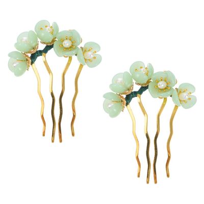 LALAFINA 2Pcs Jade Flower Hairpins Chinese Hair Stick Vintage Flower Hair Stick Chinese Traditional Hair Pin Hanfu Headwear for Women Girls, Green