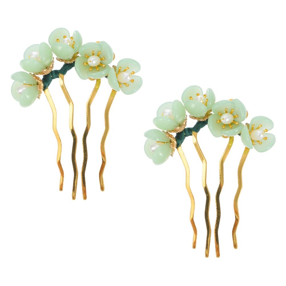 LALAFINA 2Pcs Jade Flower Hairpins Chinese Hair Stick Vintage Flower Hair Stick Chinese Traditional Hair Pin Hanfu Headwear for Women Girls, Green