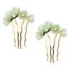 LALAFINA 2Pcs Jade Flower Hairpins Chinese Hair Stick Vintage Flower Hair Stick Chinese Traditional Hair Pin Hanfu Headwear for Women Girls, Green view 1