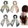 4PCS Bow Hair Scarf Scrunchies Floral Hair Scarf Ties Satin Hair Ribbon Scrunchy Ponytail Holder for Women and Girls view 1