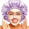 Shower cap for women,Luxury Silk Lined Shower Cap, Machine Washable, Adjustable Size & Reusable,Large Satin Shower Cap for all hair-purple view 1