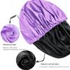 Shower cap for women,Luxury Silk Lined Shower Cap, Machine Washable, Adjustable Size & Reusable,Large Satin Shower Cap for all hair-purple view 2