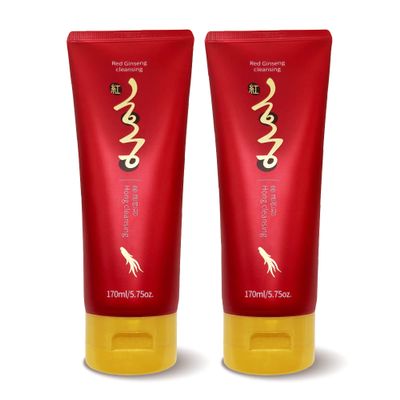 Korean Red Ginseng Foam Cleanser Deep Clean & Moisture Daily Cleanser Foam Red Energy 1,000PPM RED Ginseng & Hibiscus & Pearl Extract Daily Skin Care Hong Cosmetic (Red Ginseng Cleanser 2 EA)