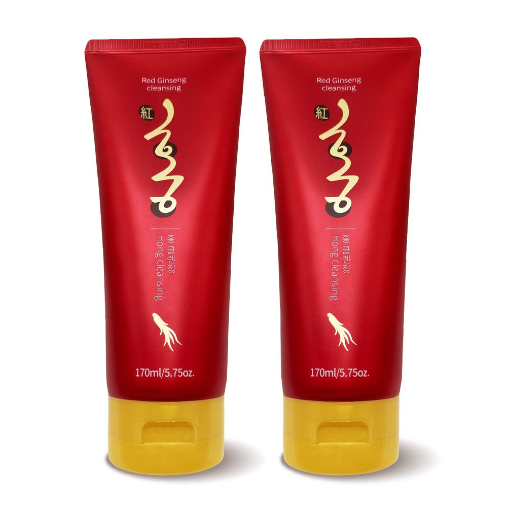 Korean Red Ginseng Foam Cleanser Deep Clean & Moisture Daily Cleanser Foam Red Energy 1,000PPM RED Ginseng & Hibiscus & Pearl Extract Daily Skin Care Hong Cosmetic (Red Ginseng Cleanser 2 EA)