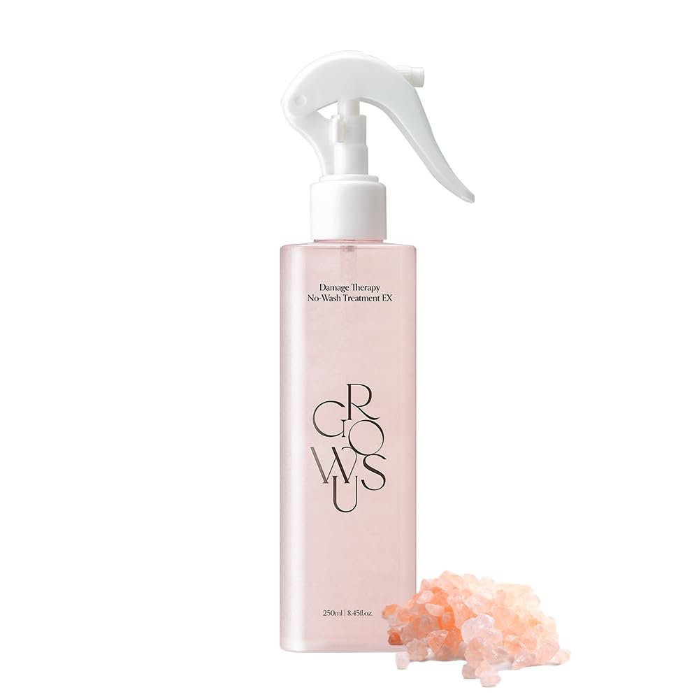 GROWUS Damage Therapy No-Wash Treatment - Korean Hair Care, Rose Musk Scent, Heat Protectant, Leave-In Hair Serum for Frizzy, Dry, Damaged Hair, Instant Shine & Smooth, 8.45 Fl Oz