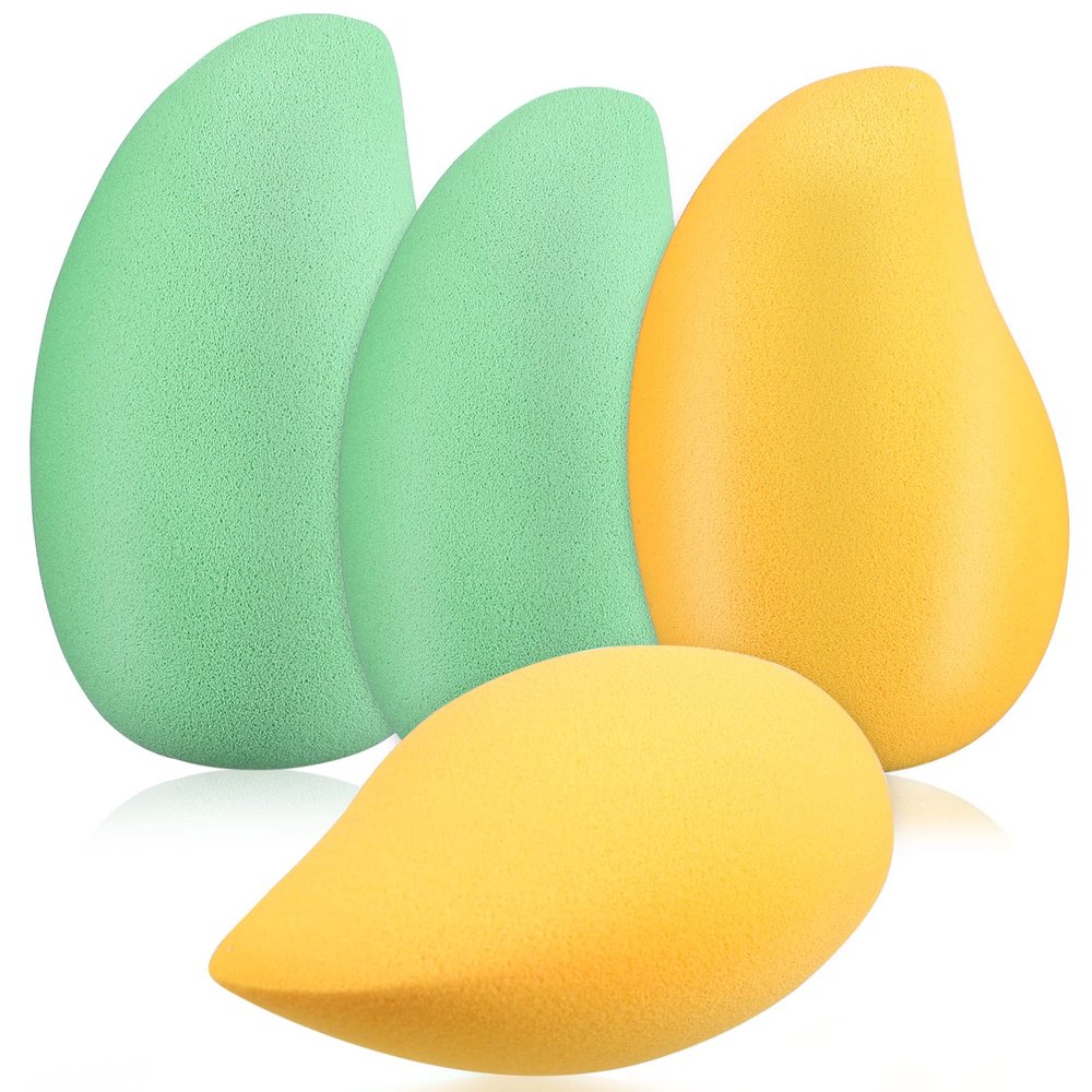 Beavorty 4pcs Mango-shaped Makeup Sponges Portable Powder Beauty Tools for Foundation and Concealer Unique Design for Precision Application Easy to Clean