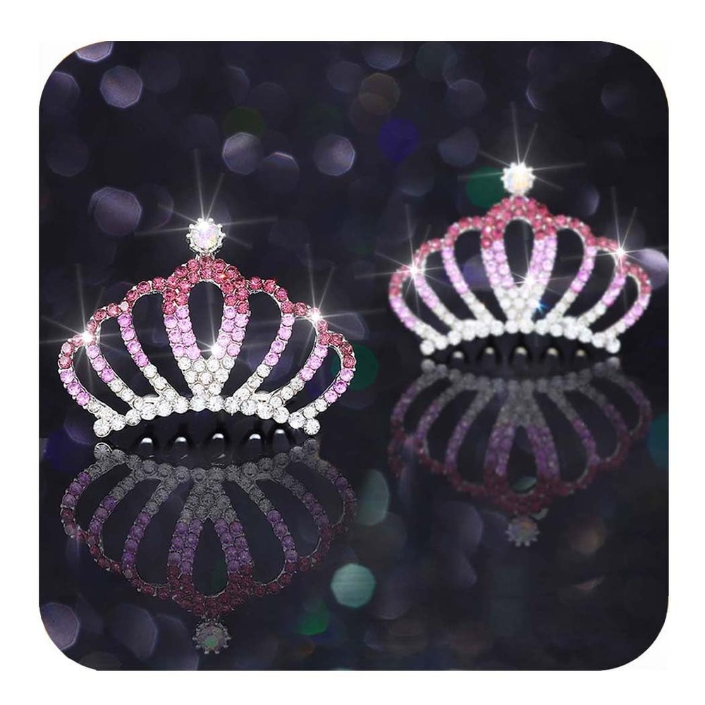 Kilshye Silver Tiaras Combs Rhinestone Tiara Hair Comb Crystal Costume Hair Accessories for Birthday (Purple)