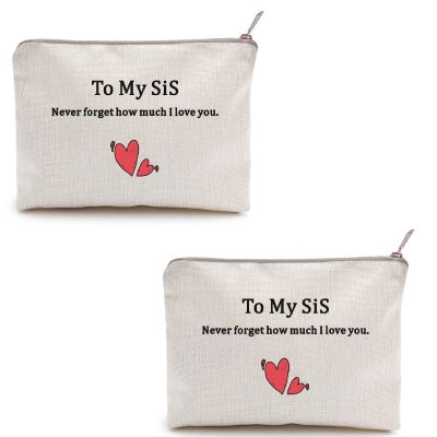 2pcs Love You Sister,Soul Sister Gift Bestie Gift,Linen Style Make up Bag Toiletry Bag Gift for Friend (To Sister)