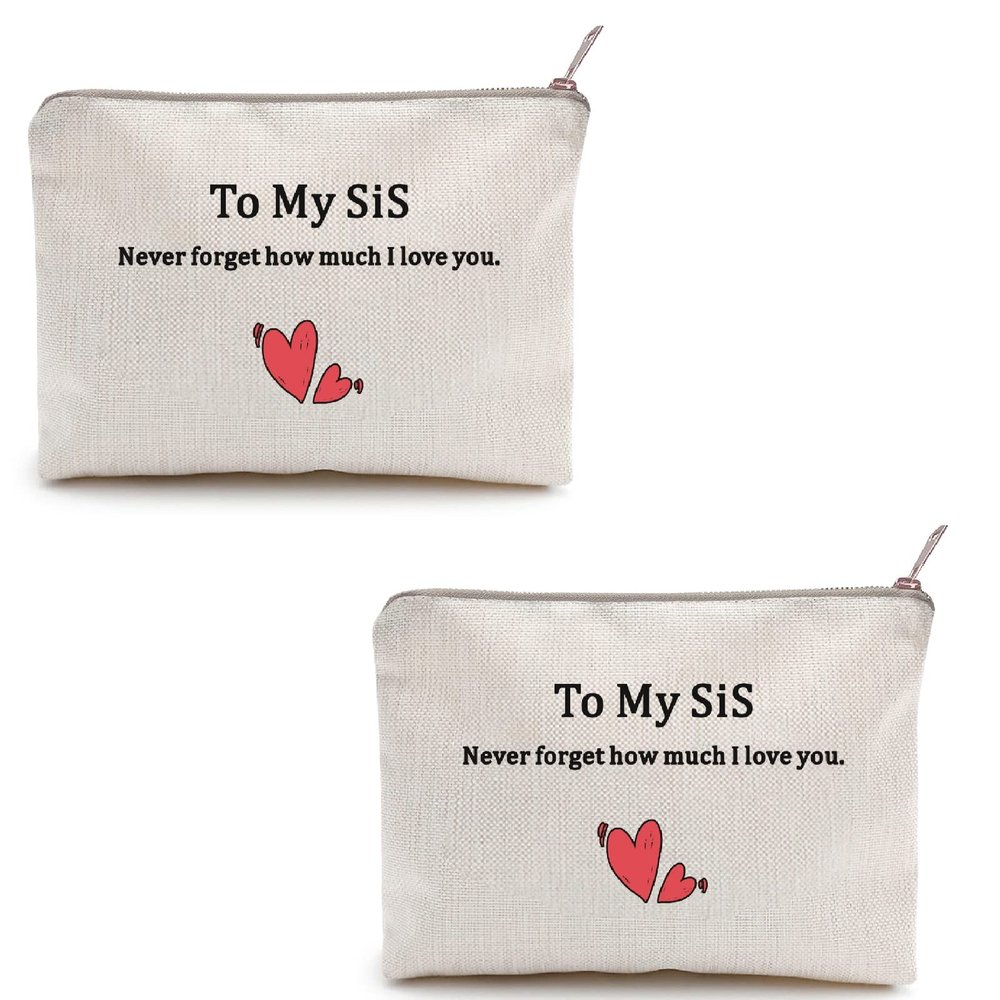 2pcs Love You Sister,Soul Sister Gift Bestie Gift,Linen Style Make up Bag Toiletry Bag Gift for Friend (To Sister)