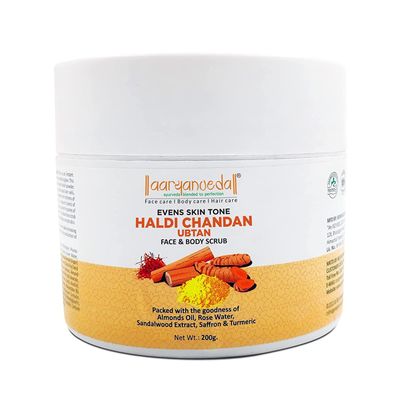 SJH Haldi Chandan Ubtan Face & Body Scrub with Turmeric, Sandalwood & Rosewater| for Reduce Blackheads & Whiteheads, Ideal for Dry & Dull Skin, Paraben & Sulphate Free, 200g