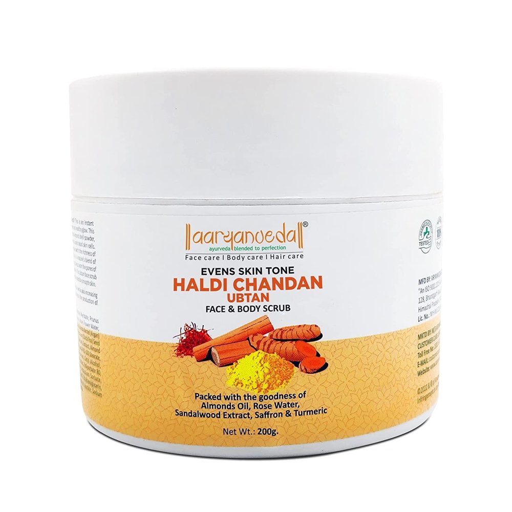 SJH Haldi Chandan Ubtan Face & Body Scrub with Turmeric, Sandalwood & Rosewater| for Reduce Blackheads & Whiteheads, Ideal for Dry & Dull Skin, Paraben & Sulphate Free, 200g