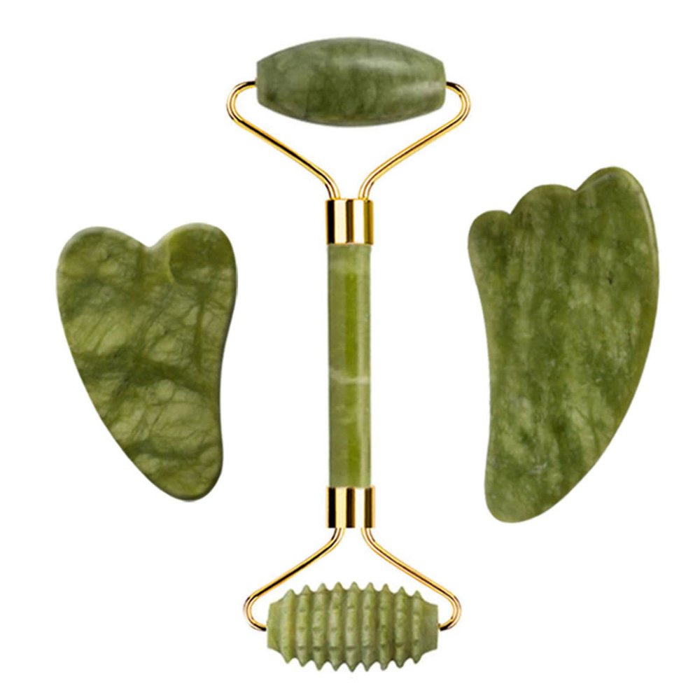 Natural Jade Roller Gua Sha Set Face Roller Massage Gua Sha Stone Facial Beauty Tools Massager Product,Type 1