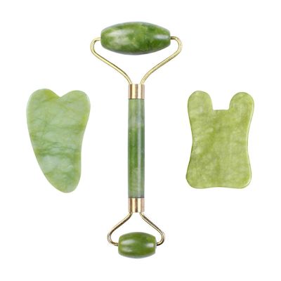 Natural Jade Stone Facial Massage Roller Gua Sha Board 3 Pcs/Set Gouache Scraper for Face Body Massager Beauty Skin Care Tools,H